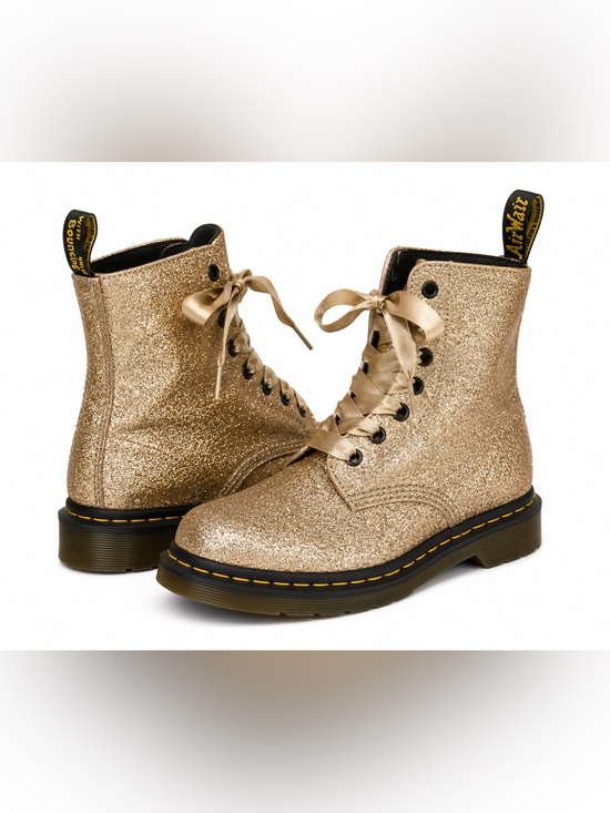 Dr. Martens Shoes - Dr. Martens 1460 Pascal Glitter Boots Gold Champagne Ribbon Lace Size US 7 Women
